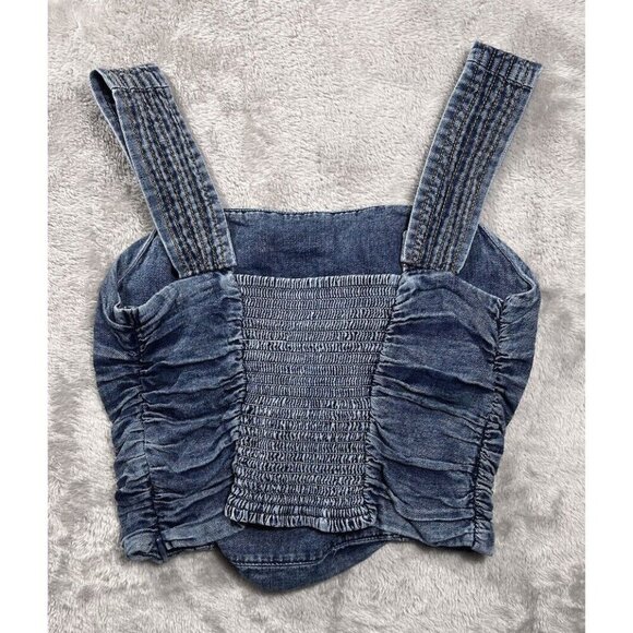 Anthropologie Pilcro Ruched Square-Neck Top Denim Tank Top Size XSP. EUC - Picture 8 of 10